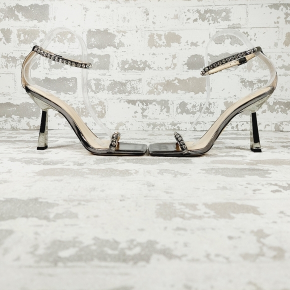 New Marc Fisher Karima Black Metallic Ankle Strap Heels Sandals T644 - Picture 7 of 14